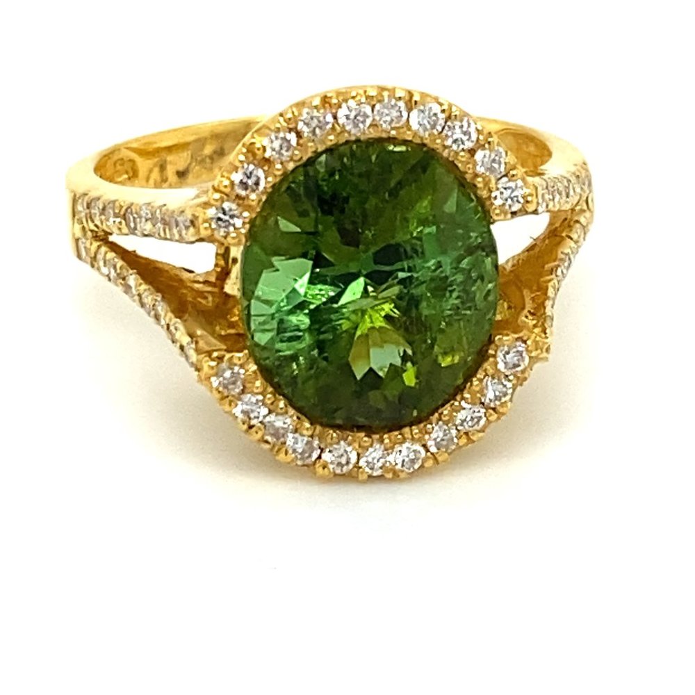 Green Tourmaline 5.60ct Diamonds 21k Gold Ring